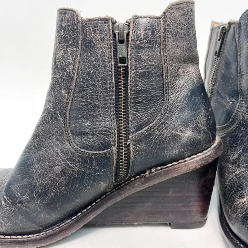 Bed Stu Dark Brown Distressed Leather Wedge Ankle Boots - Picture 4 of 9